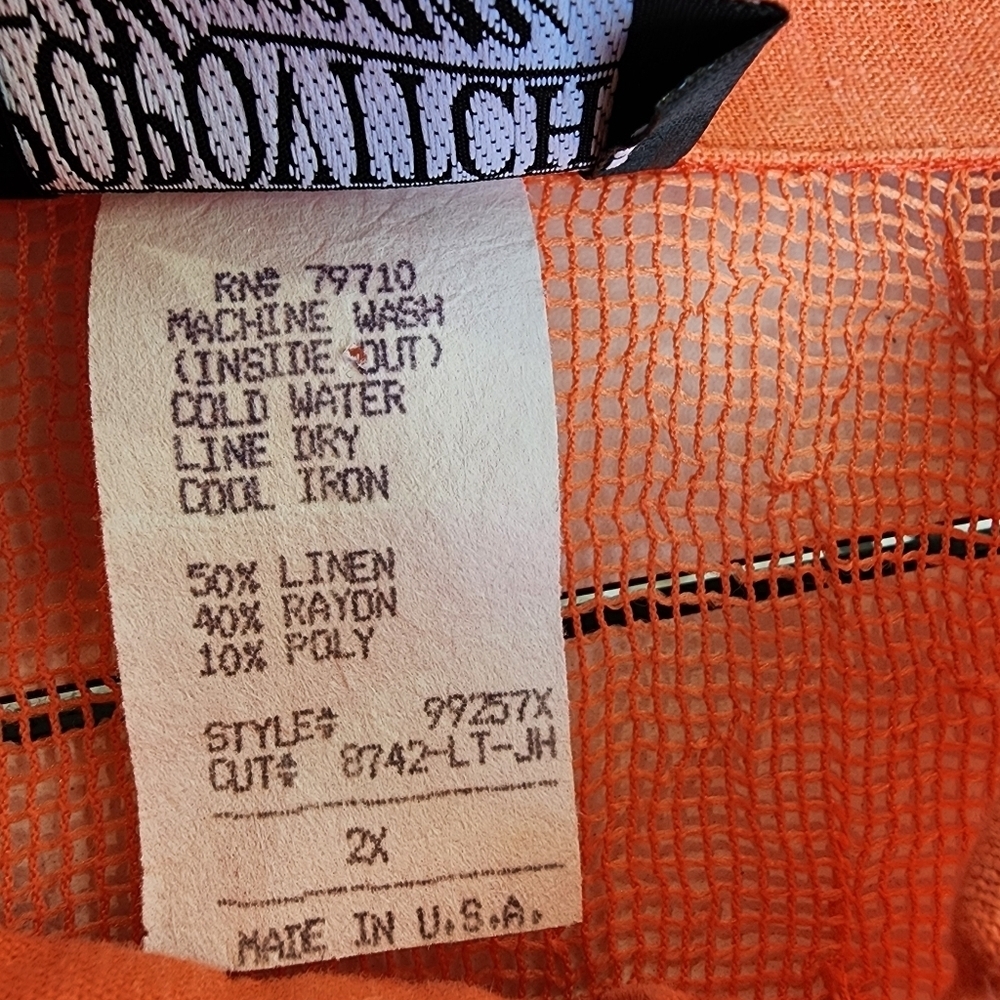 VTG Popovitch Womens Button Front Shirt Orange Linen Belnd Mesh Relaxed Plus 2X - Picture 11 of 13